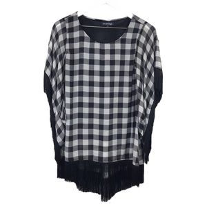 Gina Louise Black White Gingham Check Layered Fringe Top Women Sz S